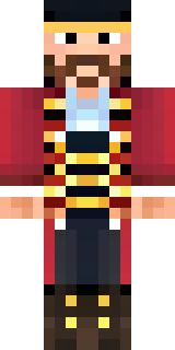 a pirate captain in a long red coat and tricorn hat