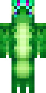 a dragon hybrid with green scales, horns and a spined tail