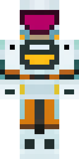 a mecha pilot in a white flight suit with a segmented helmet