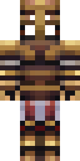 a gladiator in bronze arm guards and a red-plumed helmet
