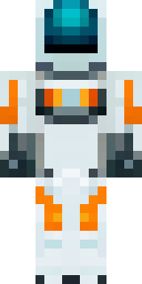 a mecha pilot in a white flight suit with a segmented helmet