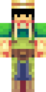a farmer villager in a straw hat with a green apron
