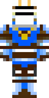 a knight in polished silver plate armor with a blue tabard