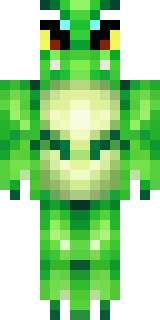a dragon hybrid with green scales, horns and a spined tail