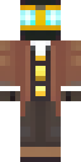 a steampunk inventor in a brown leather coat and brass goggles