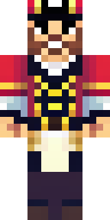 a pirate captain in a long red coat and tricorn hat