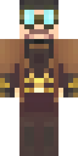 a steampunk inventor in a brown leather coat and brass goggles