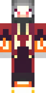 a fire mage in crimson robes with burning orange sleeves