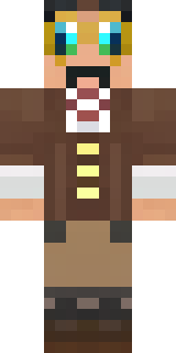 a steampunk inventor in a brown leather coat and brass goggles