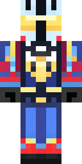 a masked hero in a sleek red and blue suit with a chest emblem