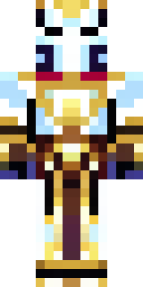 a royal paladin in gold-trimmed white armor with a red cape