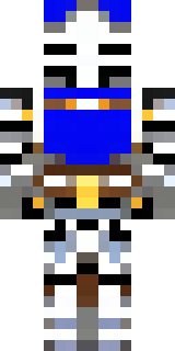 a knight in polished silver plate armor with a blue tabard