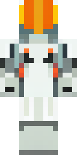 a mecha pilot in a white flight suit with a segmented helmet