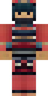 a samurai in red lacquered armor with a horned helmet