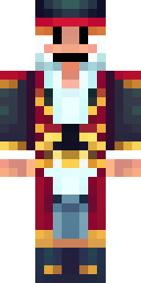 a pirate captain in a long red coat and tricorn hat