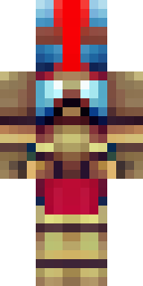 a gladiator in bronze arm guards and a red-plumed helmet