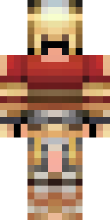 a gladiator in bronze arm guards and a red-plumed helmet