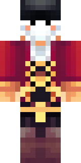 a pirate captain in a long red coat and tricorn hat