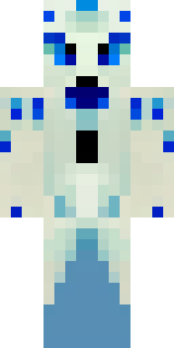 a snow fox spirit in white fur with blue markings
