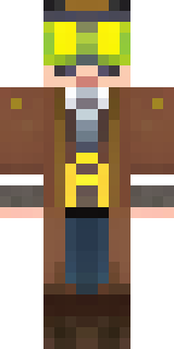 a steampunk inventor in a brown leather coat and brass goggles