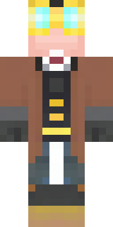 a steampunk inventor in a brown leather coat and brass goggles