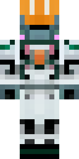 a mecha pilot in a white flight suit with a segmented helmet