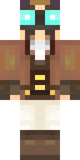 a steampunk inventor in a brown leather coat and brass goggles