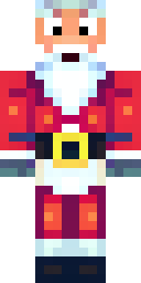a jolly Santa in a red suit with a white beard and sack