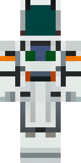 a mecha pilot in a white flight suit with a segmented helmet