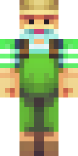 a farmer villager in a straw hat with a green apron