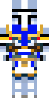 a knight in polished silver plate armor with a blue tabard