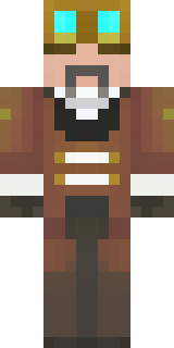 a steampunk inventor in a brown leather coat and brass goggles