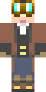 a steampunk inventor in a brown leather coat and brass goggles