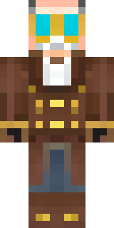 a steampunk inventor in a brown leather coat and brass goggles