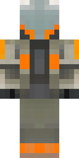 a battle-worn pilot in orange plating with scorch marks