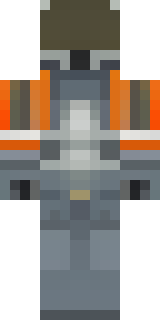 a battle-worn pilot in orange plating with scorch marks