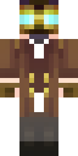 a steampunk inventor in a brown leather coat and brass goggles