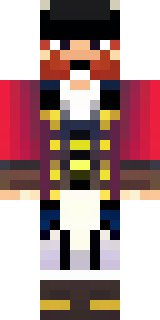 a pirate captain in a long red coat and tricorn hat