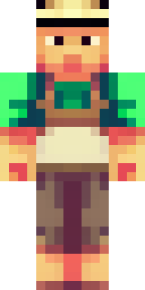 a farmer villager in a straw hat with a green apron