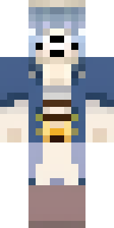 a ghostly pirate with pale skin and a tattered blue coat