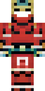 a samurai in red lacquered armor with a horned helmet