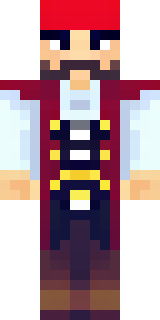 a pirate captain in a long red coat and tricorn hat