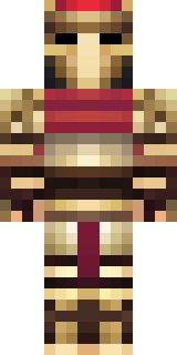 a gladiator in bronze arm guards and a red-plumed helmet