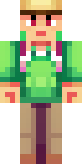 a farmer villager in a straw hat with a green apron