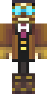 a steampunk inventor in a brown leather coat and brass goggles