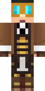 a steampunk inventor in a brown leather coat and brass goggles