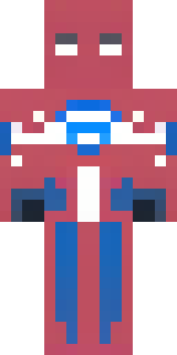 a masked hero in a sleek red and blue suit with a chest emblem
